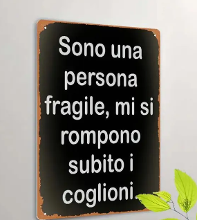 Targa in Metallo – "Sono una persona fragile, mi si rompono subito i coglioni"